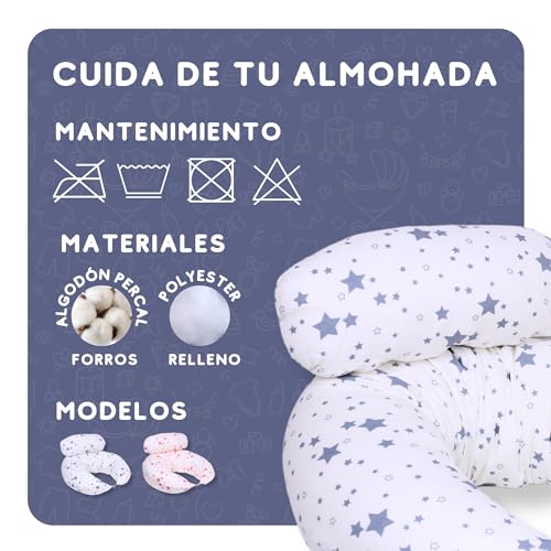 HOME DESIGN & CONFORT® Cojín de Lactancia XXL con Tela 100% de Algodón | Almohada para Embarazada con Relleno Lavable (Blanco y Rosa) - imagen 6