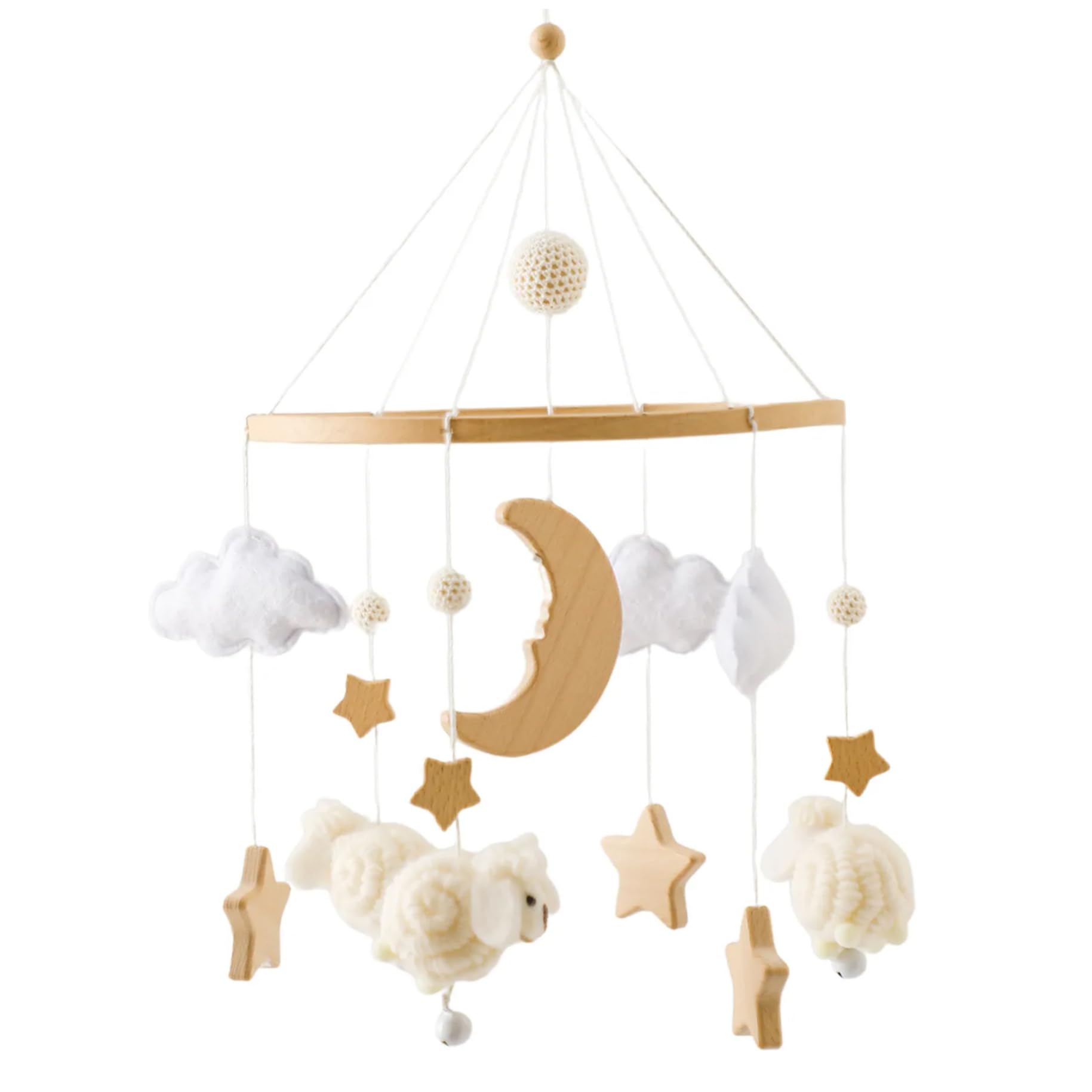 Crib Mobiles for Babies, Sheep Cloud Stars Moon Mobile Hanger, Cute Cartoon Baby Toys for Baby Bedroom Ceiling Mobiles Toy Decoration Newborn