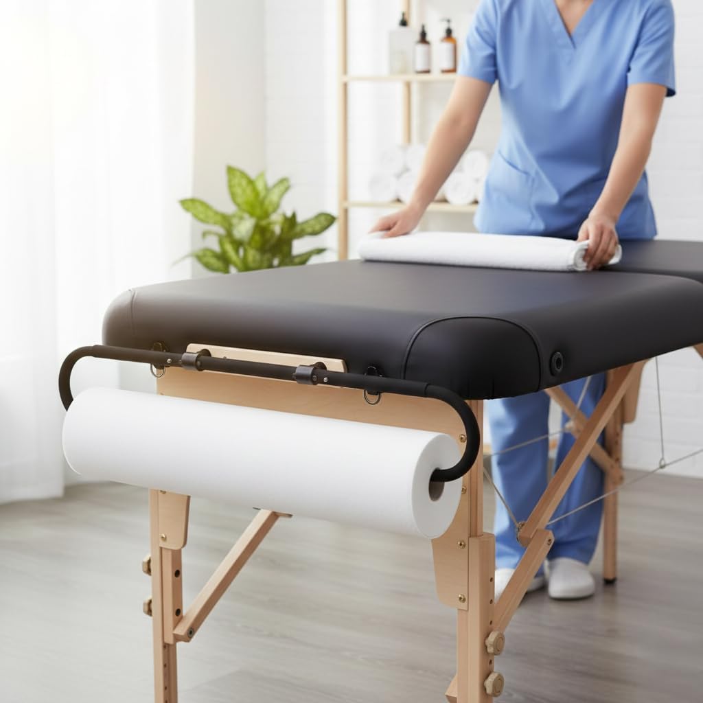 Universal Massage Table Paper Roll Holder – Adjustable Steel Frame for Spa & Therapy Tables, Fits Most Portable Massage Beds/Therapy Table Nonwoven/Exam Paper Roll Support Bracket