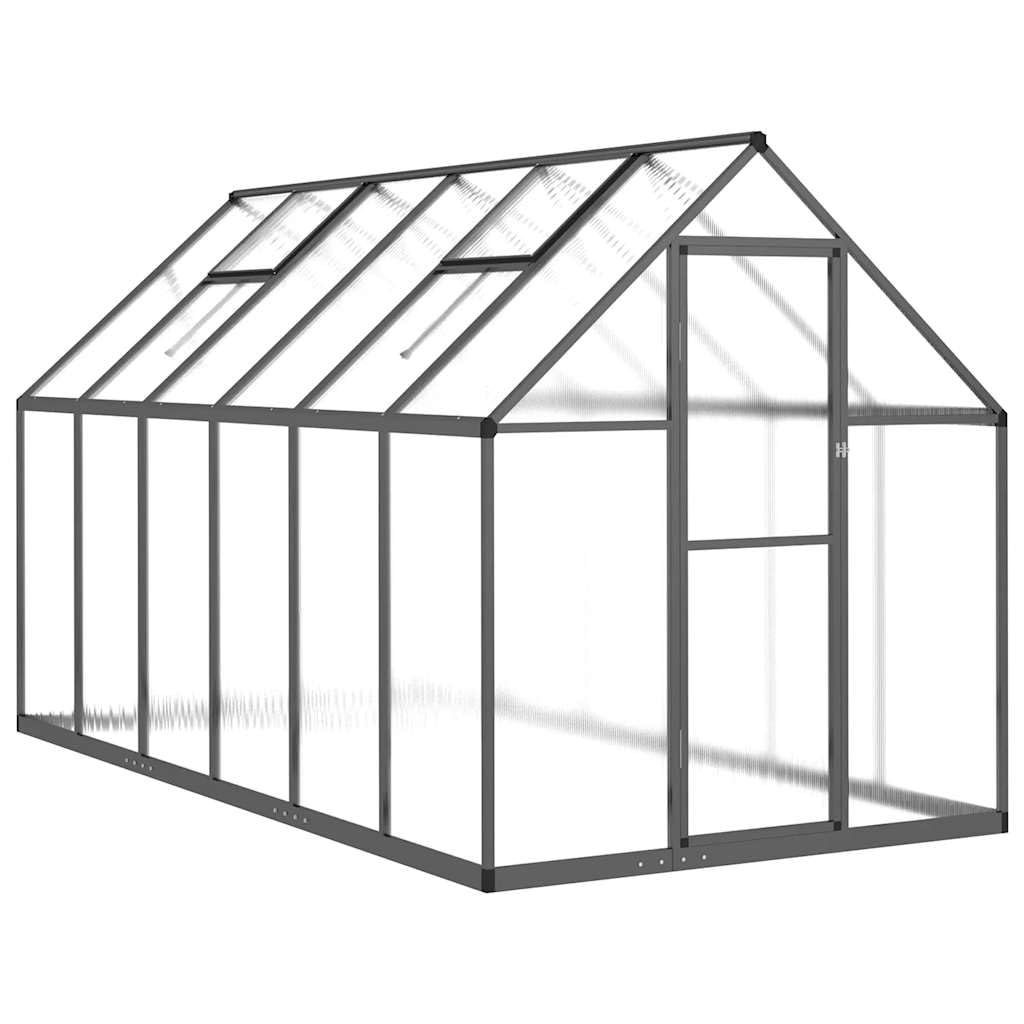 Gewächshaus mit Fundamentrahmen Anthrazit 334x169x195 cm Aluminium Polycarbonat für Garten Anbaufläche