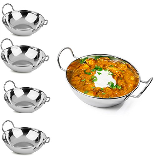 6 x 20CM Balti Dish Indian Food Restaurant Style Serving Stainless Steel Dishes Main Image