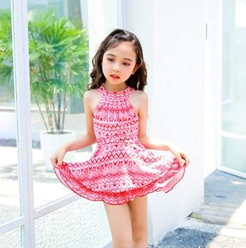 Amazon 子供の水着の女の子ワンピースドレススタイルの女の子の水着プリンセス水着速乾フロントオープン Llgg 水着 スイムウェア