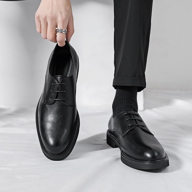 Men's Genuine Leather Oxford Shoes Platform Lace-Up Chunky Heel Formal Dress Loafers Low-Top Work Walking Shoes3