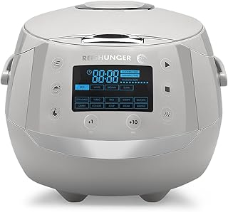 REISHUNGER Rice Cooker & Digital Steamer Grey with Ceramic Bowl & – 12 Programs, 7 Phase Technology, 1.5 L for up to 8 Peo…