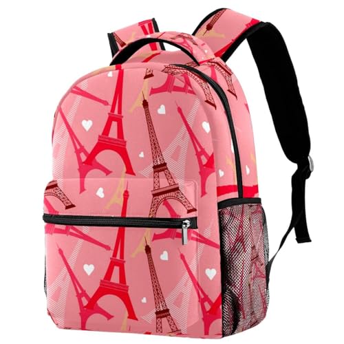 Sac à dos d'école Tour Eiffel pour adolescents et filles - Grand cartable multicolore 40cm