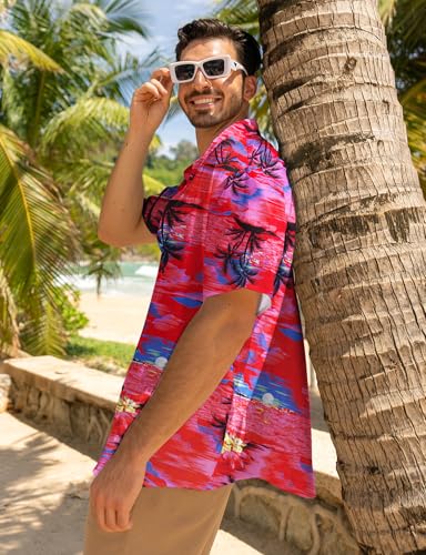 Image of Yoimira Hawaiian Shirts for Men, Print Mens Casual Short Sleeve Button Down Shirts Floral Aloha Beach Shirt