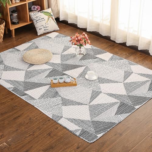 ラグ ラグマット 夏用 おしゃれ 北欧 ナチュラル かわいい 西海岸 綿100% グレー コットン 綿 カーペット リビングラグ オールシーズン 柄 ボーダー 幾何学模様 長方形 アクセントラグ センターラグ 洗える 軽量 滑り止め 夏 90x90cm