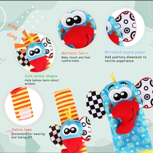 Image of SNOWIE SOFT Rattle Set for Babies 0-6 Months, Baby Socks and Wristband Rattle Toy Set, Cartoon Fun Cotton Sock with Cartoon Plush Rattles Toy for Newborn Baby Gift