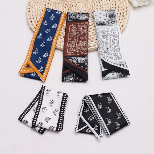 4Pcs Fashion Silky Scarves for Women,Floral Scarves Headbands Satin Scarf for Bag Hair Accessories Gift4