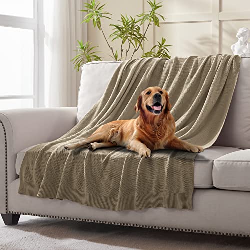 Treely 100% Cotton Knitted Throw Blanket For Couch Chair Bed Home Decorative, Soft & Cozy Knit Throw Blanket(50"X60", Khaki) #TOP1