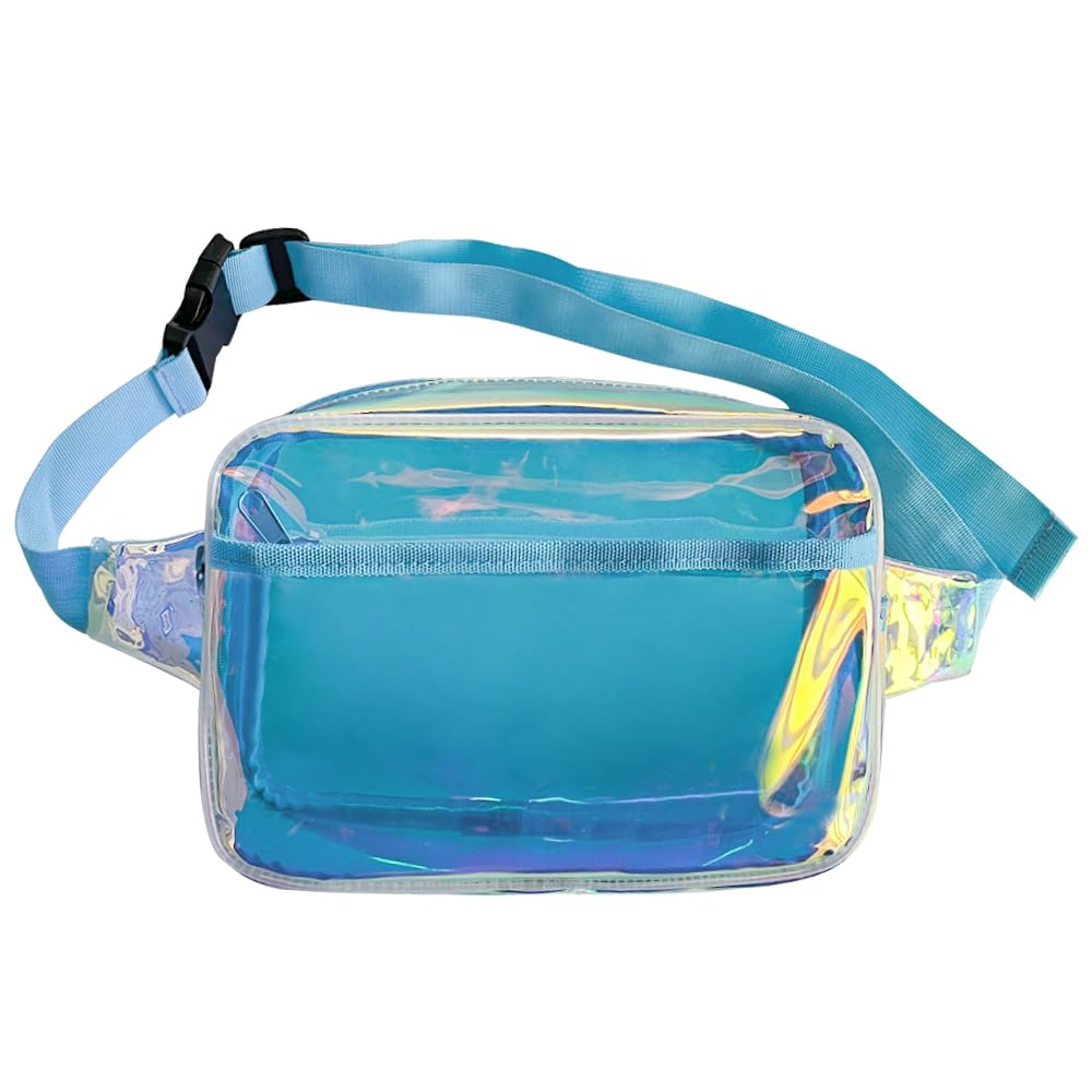 TotePrint Holografische PVC Bauchtasche Wasserdicht Transparent 23x16x7cm - Verstellbarer Gurt für Reise, Festival & Alltag Unise (Blau)
