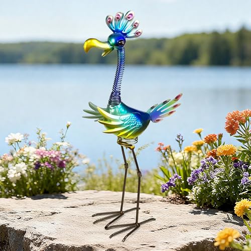 Funny Metal Blue Flamingo Statue, Vibrant Garden Bird Yard Art, 1 Pack