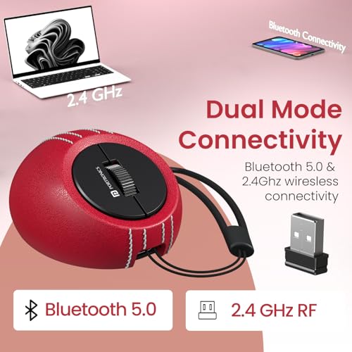 Image of Portronics ToadPlay Cricket Mini Wireless Bluetooth Mouse with Dual Wireless Connectivity (BT + 2.4 GHz), Rechargeable Battery, Noise-Free Clicking, Multi-Device Pair, Adjust Sensitivity (Red)