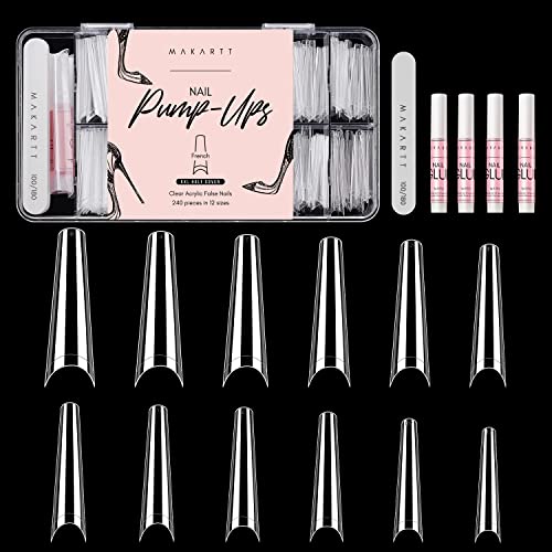 Makartt Zestaw XXL Ballerina Press on Nail Set z klejem, ultra długie tipsy do połowy pokrycia, tipsy do paznokci z NagleFelie, 4 sztuki kleju do paznokci, sztuczne paznokcie