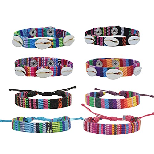 FROG SAC 8 Ethnic Tribal Bracelets for Women, Woven Friendship Bracelets for Teens, Teen VSCO Girl Boho String Bracelets, Girls Adjustable Stackable Bracelet Pack, Braided Beach Bracelets for Men
