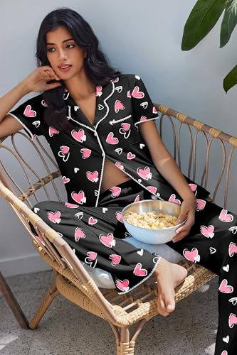 Image of Ekouaer Pajamas for Women Set Button Up Soft Pjs Short Sleeve 2 Piece Lounge Sets Comfy Sleepwear