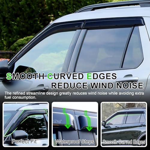 Image of Outside-Mount Rain Guards Window Visors for 2020-2026 Ford Explorer Wind Vent Deflector Dark Smoke 4-Piece Set with Thicker