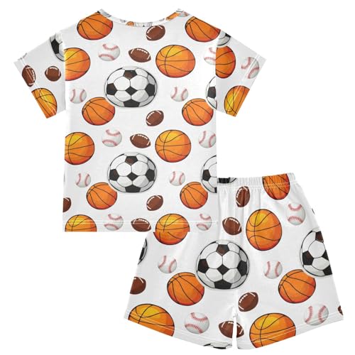 Sports Ball White Pajama Set Short Sleeve PJS 2 Piece Summer Pajamas Shorts Sets Cotton 5Y2
