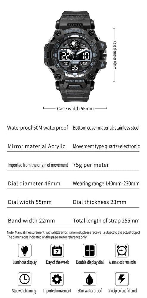 Montre Sport Homme Digitale Etanche 5 Bar avec Chronographe Alarme LED Eclairage Date-Montres avec Bracelet en Silicone