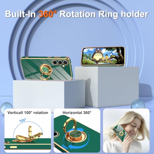 Gritup for Galaxy S24 FE Phone Case | 2Pcs Screen Protector | 360° Rotation Ring Holder Magnetic Kickstand, Plating Gold Edge Soft TPU Shockproof Protective Cover for Samsung S24 FE, Green - image 5