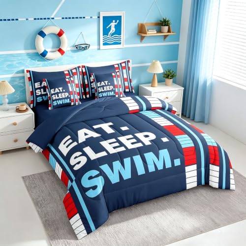 Image of Feelyou Kids Swimmer Bedding Set Full Size 7 Piece for Boys Girls Teens