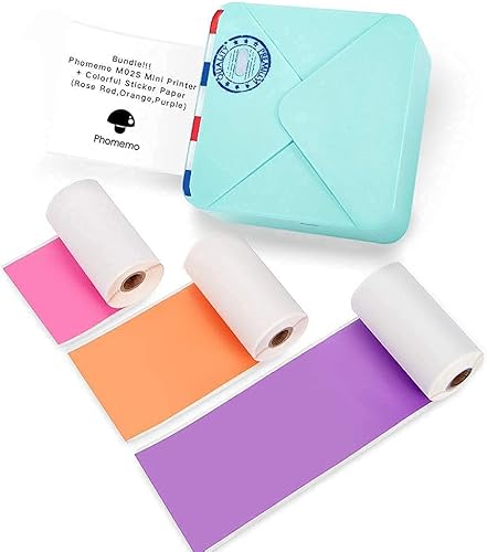 Phomemo M02S - Impresora de bolsillo térmica con Bluetooth y 3 rollos de papel adhesivo colorido, compatible con iOS + Android para diario de disponible en Yaxa Colombia