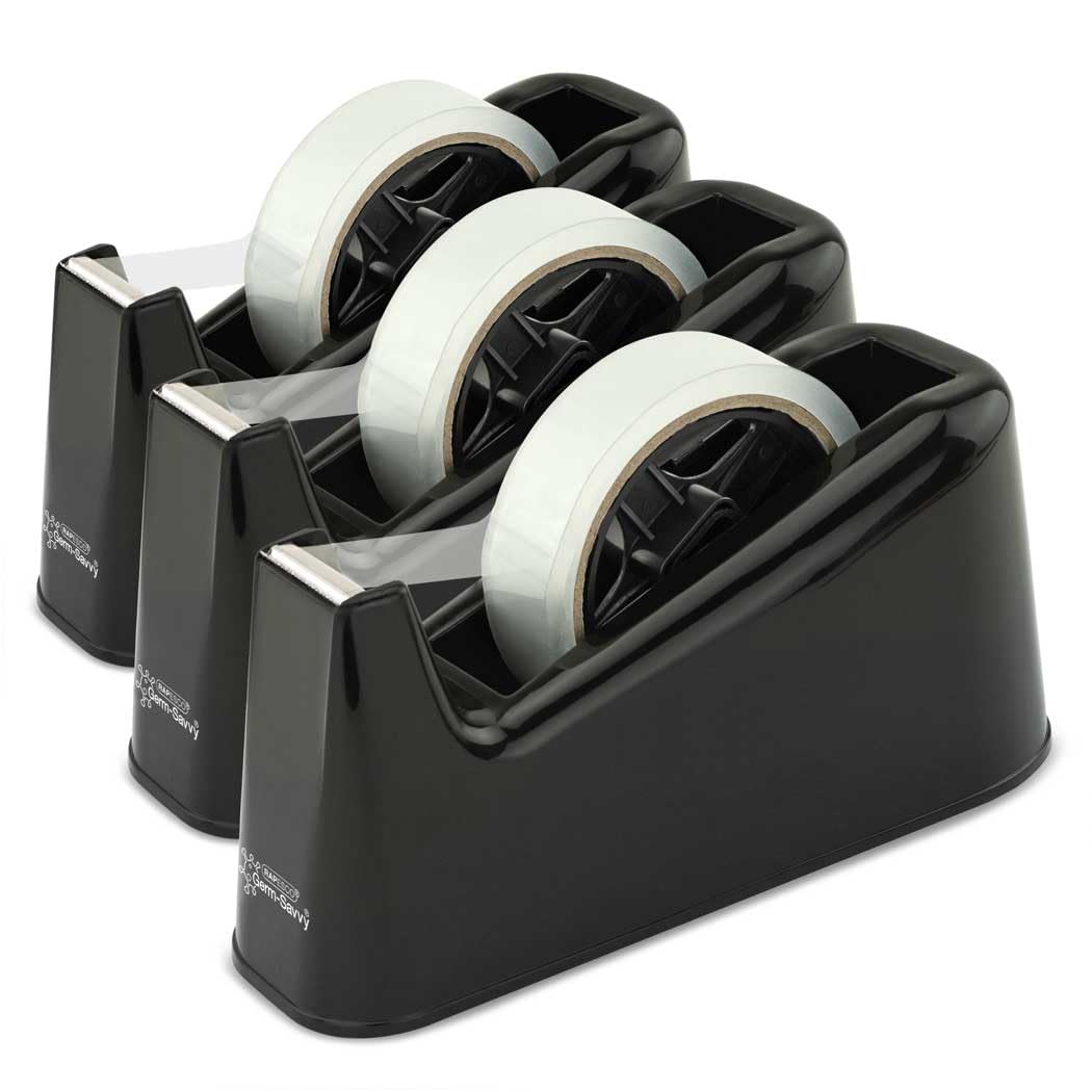 1740 Business Pack: 3 500 Heavy-Duty Tape Dispensers and 3 Clear Tape Rolls, Black