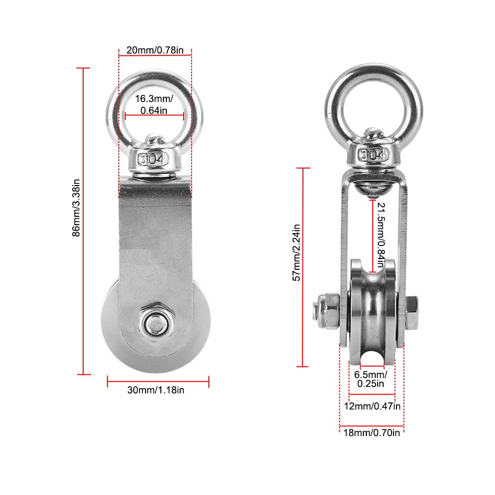 Confezione da 4 pulegge girevoli a U, in acciaio inox, con puleggia girevole a 360°, doppio cuscinetto, per costruzioni, palestre, campeggio (carico 100 kg)
