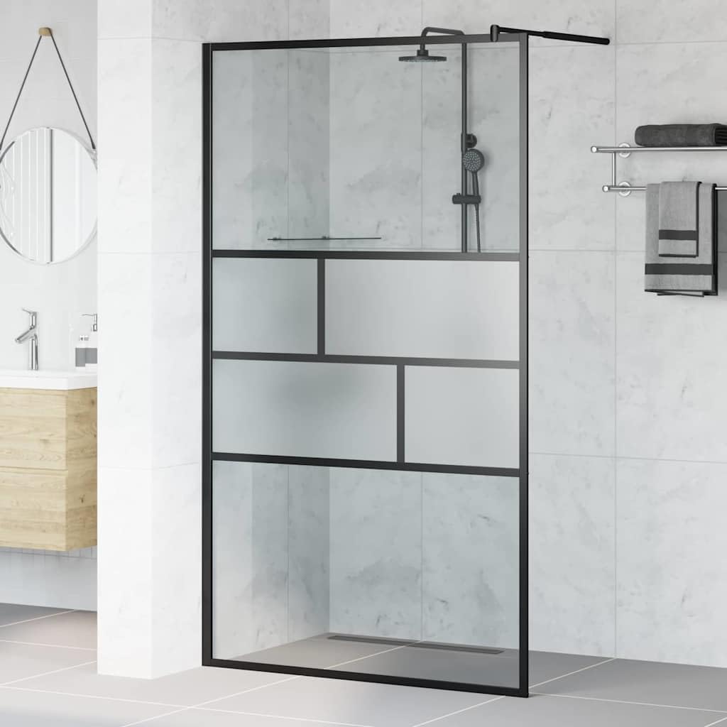 Ścianka prysznicowa Walk-in, czarna, 115 x 195 x 0,5 cm, szkło ESG i aluminium, ścianka prysznicowa jako ochrona przed pryskaniem, ścianka działowa do łazienki, chodzenie w ścianie bocznej z