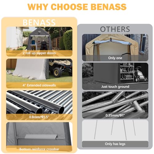 Benass 6x8 FT Outdoor Storage Shed, Portable Outdoor Storage Shelter with Roll Up Zipper Door and Vent Windows, Silver Grey