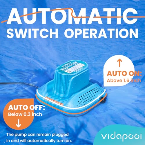 Image of 1 /2 HP Pool Cover Pump Automatic On Off, Submersible Sump Pump Inground /Above Ground, 2169 GPH Water Removal Pump with 25 Feet Power Cord for Swimming Pool, Pond, Basement, Window Well, Blue