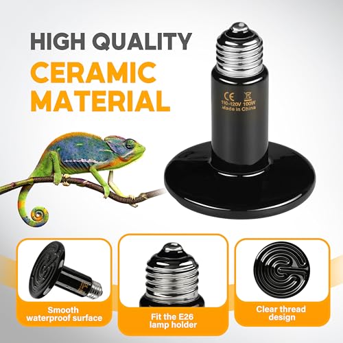 Image of HealSmart 100W Reptile Heat Lamp Ceramic Heat Emitter, No Light Emitting Heat Bulbs, Suitable for Snake /Lizard /Spider, Plant Growth and Incubating Chicken, 4-Pack
