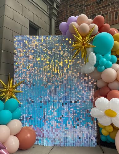 Image of Iridescent Blue Shimmer Wall Backdrop, 24 Panels, 6x4 Ft Photo Backdrop | wedding backdrop birthday backdrop party decoration photo booth backdrop bridal shower baby shower event decoration