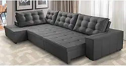 Sofá de Canto Retrátil e Reclinável com Molas 3,00x2,00 Esq Jacke Suede Cinza Adonai Estofados