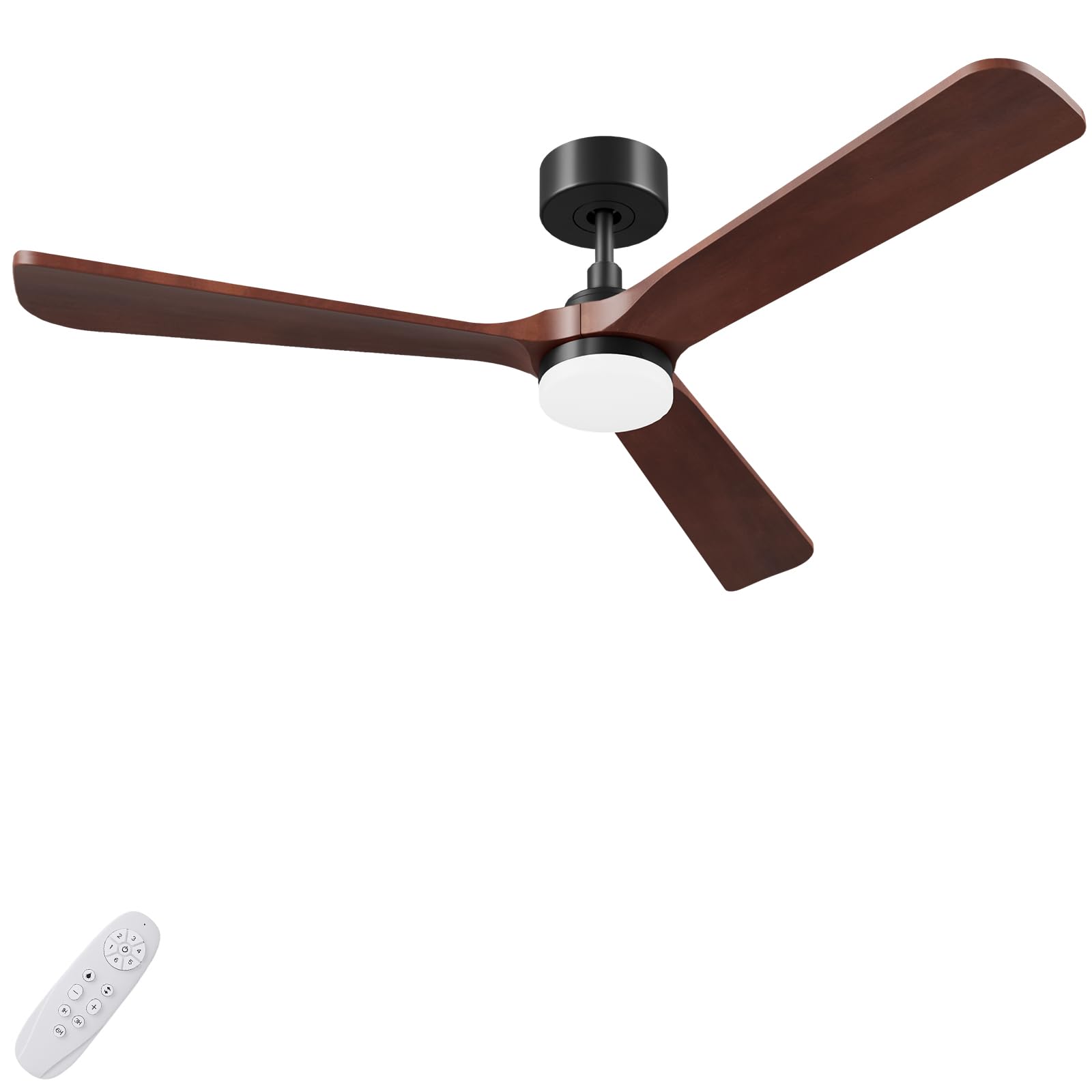 AUTODAY Legno Ventilatore da soffitto con luce 30W motore DC ultra silenzioso diametro 132cm con 3 pale reversibili Telecomando con funzione di memoria 6 velocità dimmerabile ventilatore soffitto