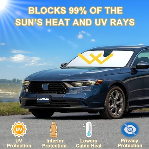 Image of PIMCAR Windshield Sun Shade for 2023 2024 2025 2026 Honda Accord, 310T Reflective Polyester Front Window Sun Visor Blocks UV Rays Foldable Sunshade Honda Accord Accessories