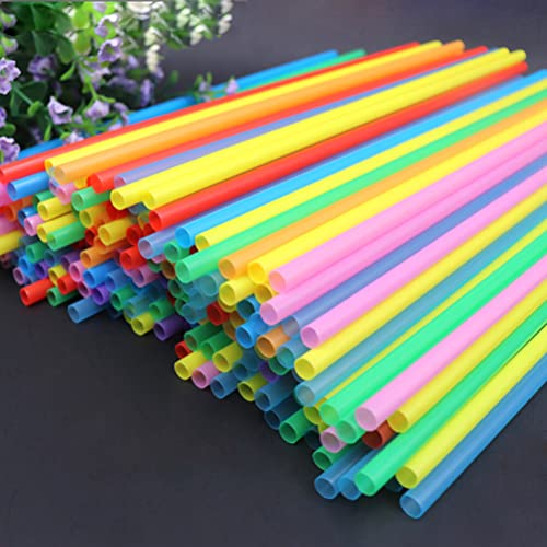 Image of Healeved 200 Pcs Plastic Disposable Straws 10.23 Inch Flat Mouth Straight Drinking Straws for Smoothies Cold Drinks Birthday Party Wedding Barbecue Use