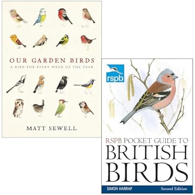Our Garden Birds By Matt Sewell & RSPB Pocket Guide to British Birds Second edition By Simon Harrap 2 Books Collection Set