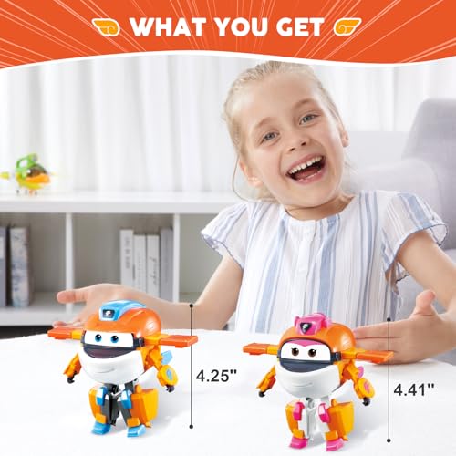 Super Wings Transformable Toys Playset, 5 in Taki and Tiki Airplane Transforming Figures Toys Set, 2 in 1 Mode Rescue Bots Toy for 3-5 Year Old Boys Girls, Plane Toy for Toddlers Kids Age 3 4 5 6
