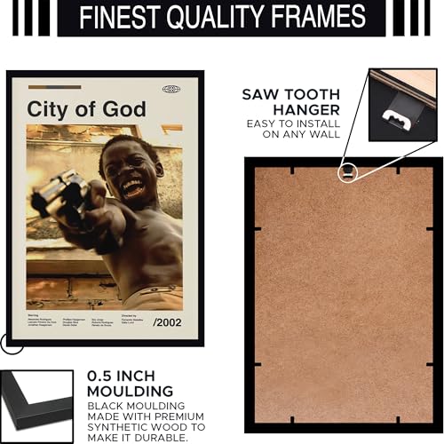 Image of BLINKART City Of God (2002) Movie Poster Frame 8x12 Inch | Premium 300 GSM Paper Wall Print | Mid Century Vintage Film Artwork for Home, Bedroom, Living Room, Office | Framed Photo Decor