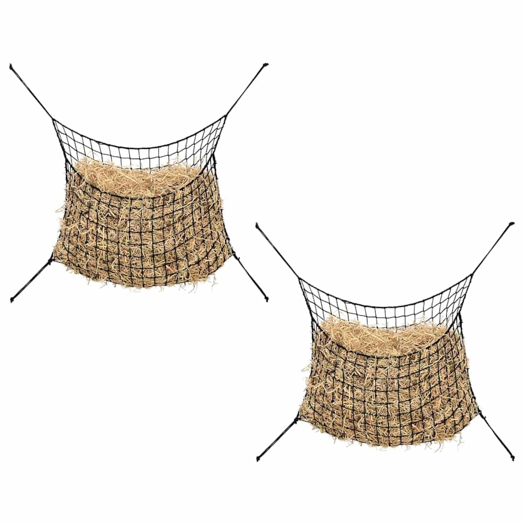 vidaXL Hay Nets 2 pcs, Slow Feed Hay Feeder for Horse, Adjustable Travel Feeder for Trailer and Stall, Hanging Hay Bag, Rectangular Black PP
