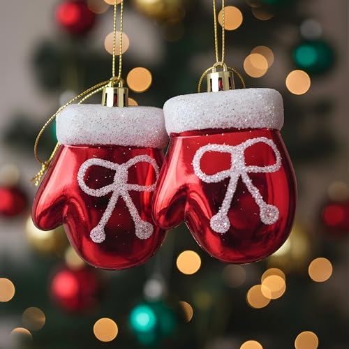 Image of Crackles Santa Hand Christmas Hanging Ornaments (Set of 4) | Red Decorative Mittens for Christmas Tree & Home Decor | Festive Gift & Party Decoration