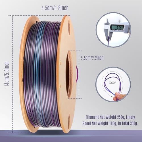 Image of Silk Tricolor PLA+ 3D Printer Filament 1.75mm No Tangle, Neatly Wound Filament Net Weight 250g Spool, PLA Pro Plus Blue & Purple & Black (Pack of 2)