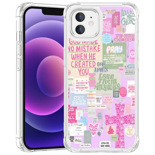 MMYAJT Classic Religious Sayings Phone Case Fit for iPhone 12 Mini — Wireless Charging Pink Aesthetic Cross God Jesus Phone Cover Gift for Boy Girl Men Women - image 1