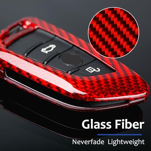 Coque de clé compatible avec BMW rouge T-carbon protection télécommande carbone rigide boîtier - 3