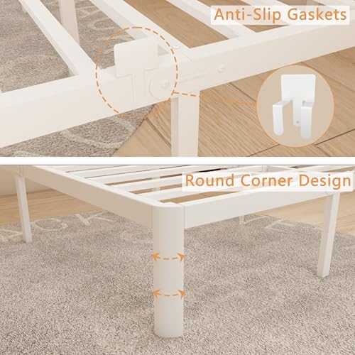Image of 14 Inch King Bed Frames, Metal Bed Frame with Head Board, No Box Spring Needed, Heavy Duty Steel, Anti-Slip Mattress Stoppers, Noise Free, Round Corner Legs, Easy Assembly, White