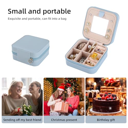 Image of KElofoN Travel jewelry case Travel jewelry box Travel Jewelry Organizer Small Jewelry Organizer Box for Girls Women with Mirror (Sky blue-5)
