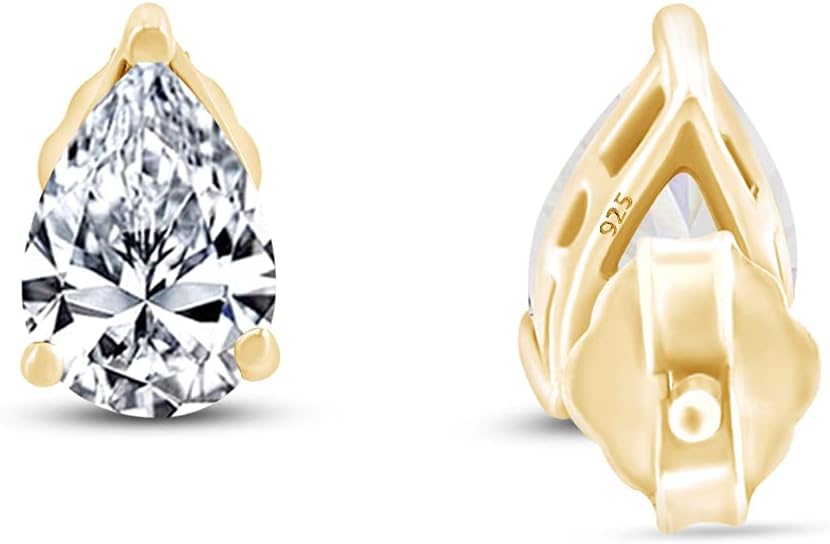 Pear Shape Stud Earrings In 14K Yellow Gold Over Sterling Silver (1.5 Ct)