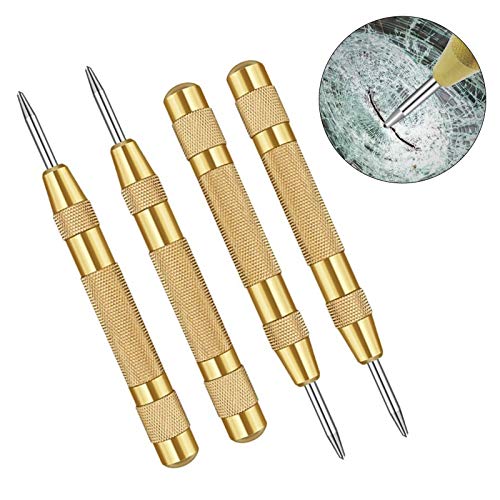 4 Pcs Spring Loaded Center Hole Punch, Automatic Center Hole Punch Machine with Adjustable Tension Golden Automatic Center Punch Tool 5 Inch Center Punch Automatic Hole Punch for Wood Metal Glass