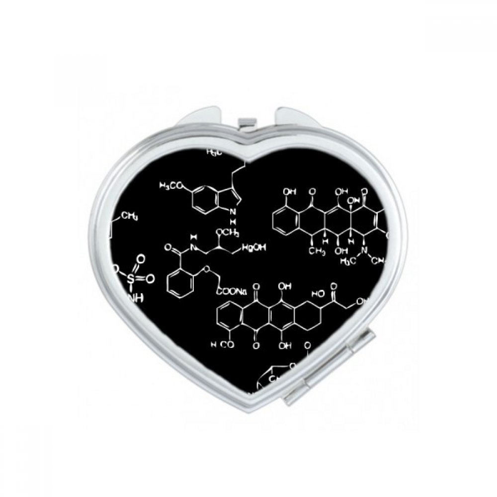 Miroir compact portable double face pour maquillage avec motif chimie de cœur